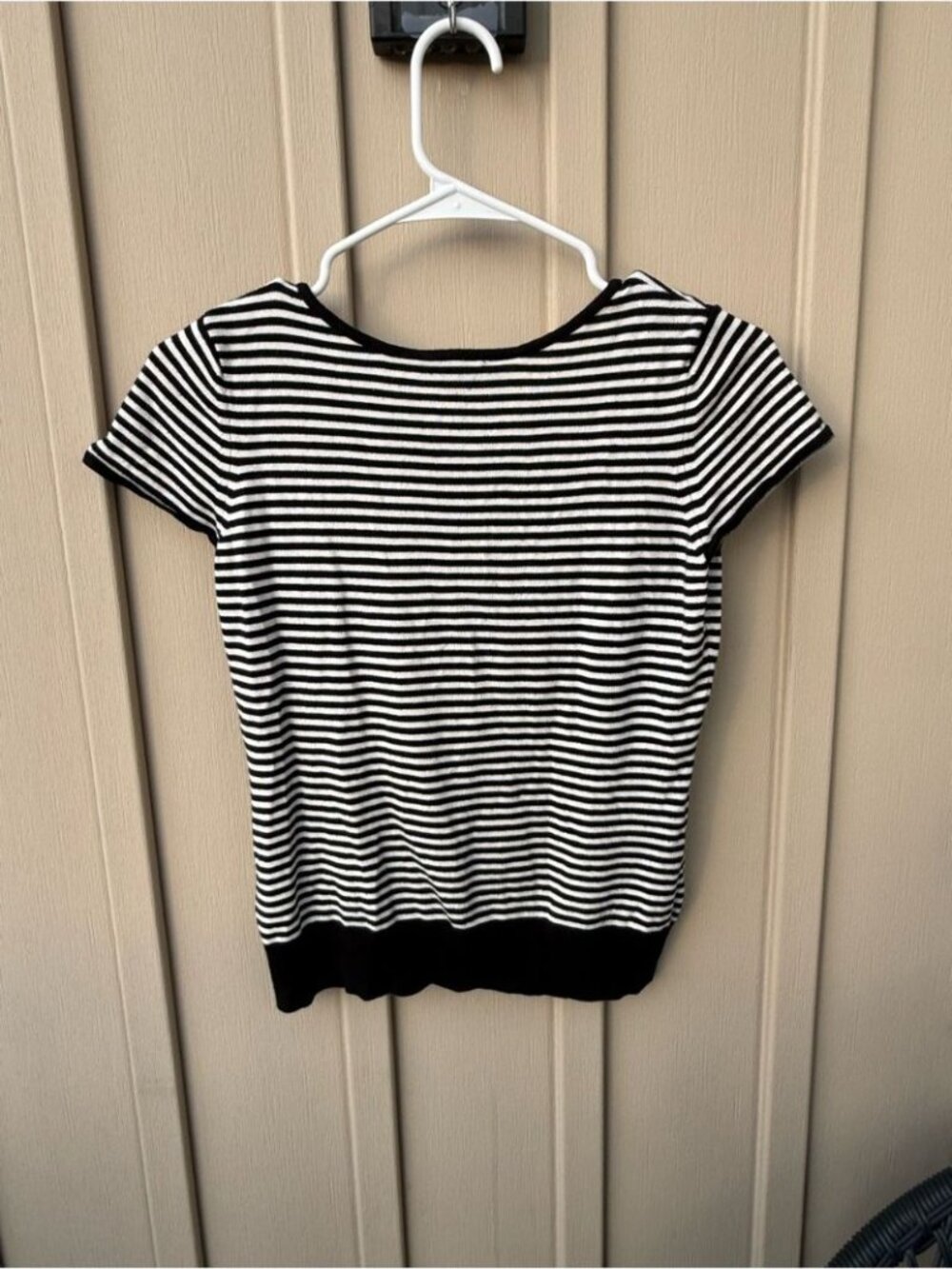 Escada Sport Y2K Black & White Striped Short Sleeve Scoop Neck Top - Picture 4 of 5